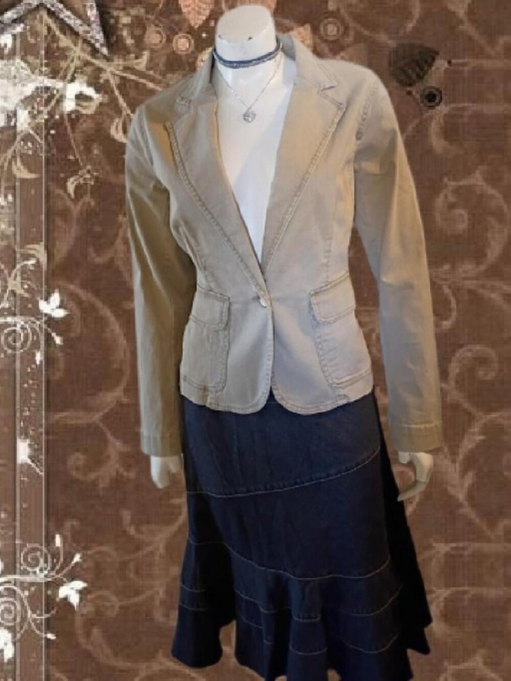 VTG Y2K Faded Glory Tan Casual Fit Stretchy Blazer Jacket Sz S